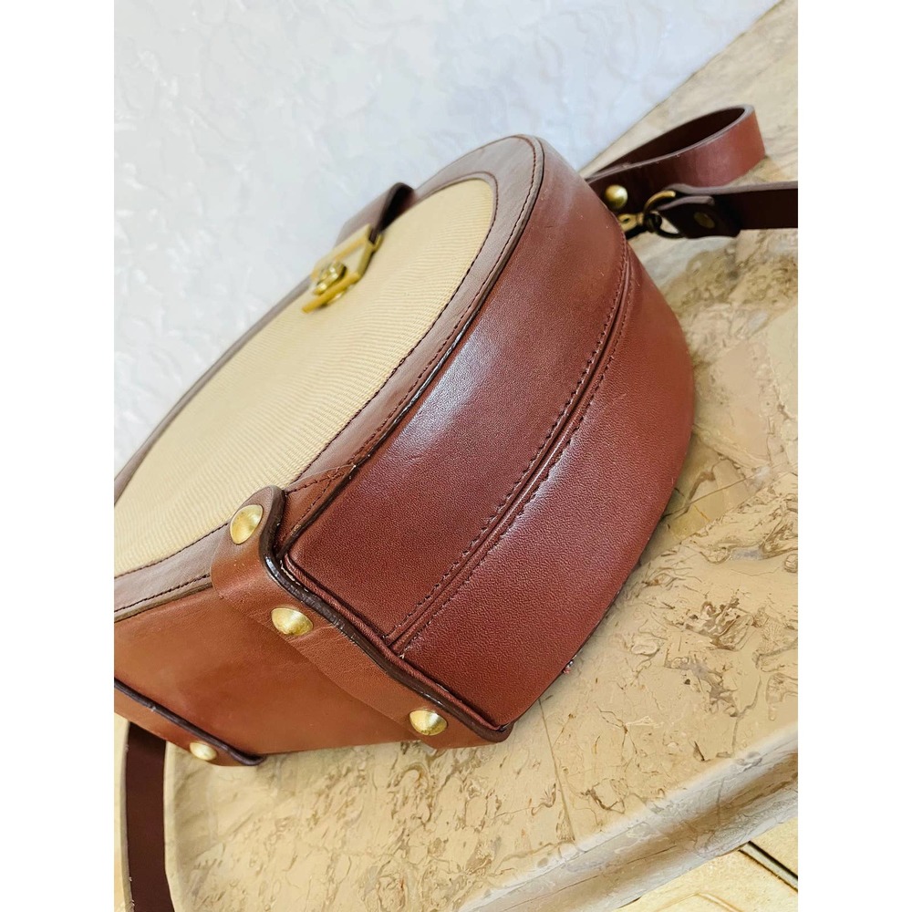 Vtg Etienne Aigner tweed natural/brown round/circle handbag/crossbody/ - Picture 8 of 9